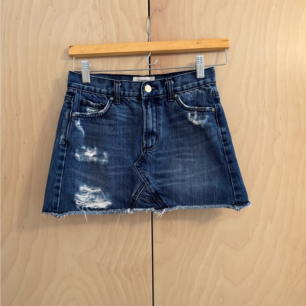 Evidnt Distressed Denim Mini Skirt With Frayed Edge